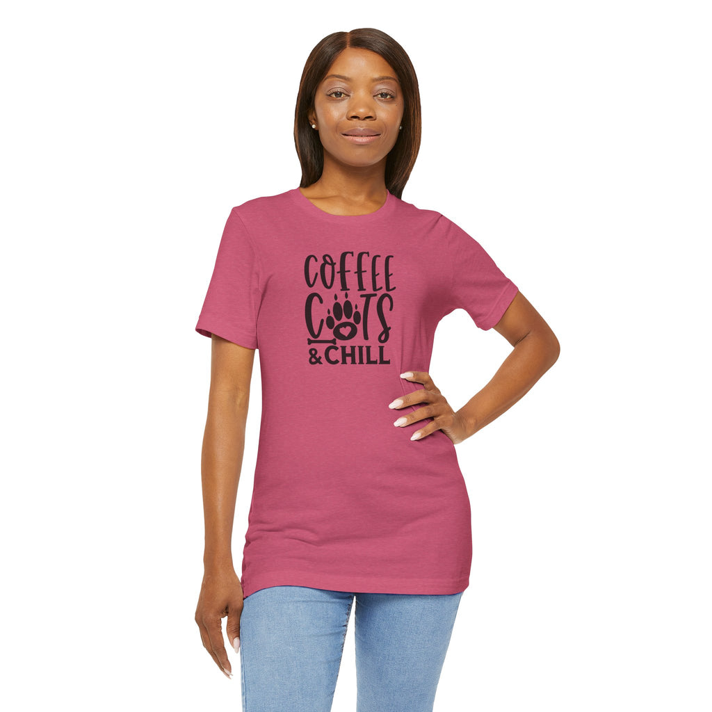 Coffee, Cats & Chill Tee — Cat Lover Coffee T‑Shirt
