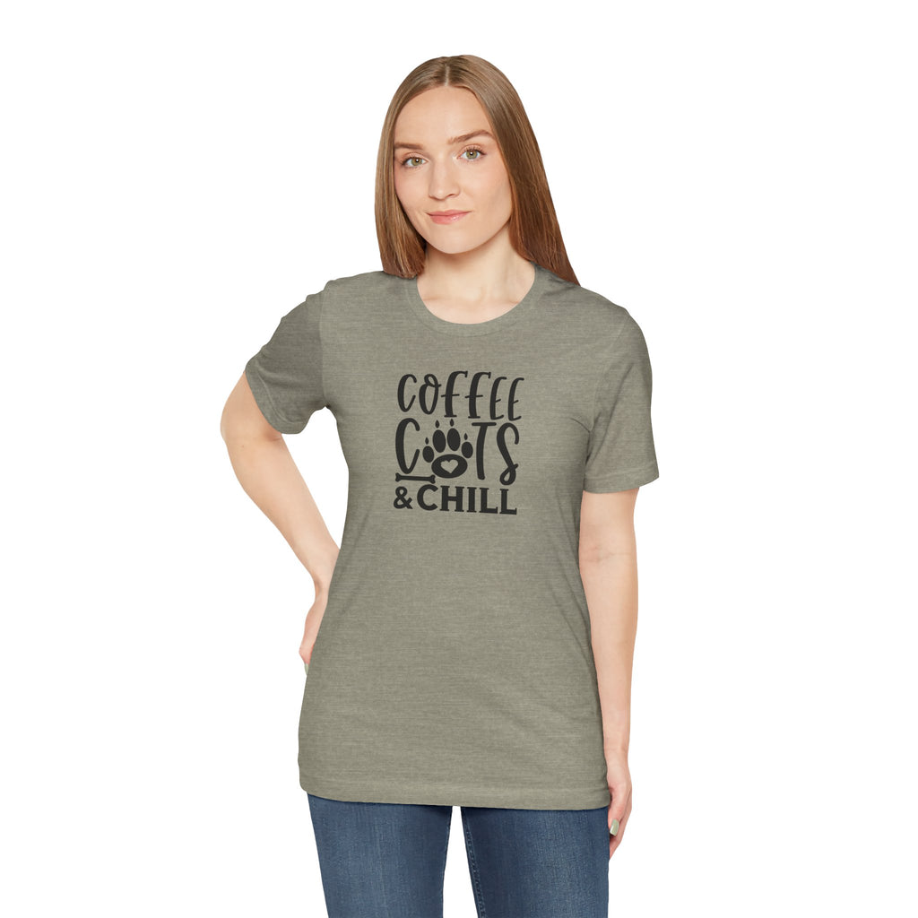 Coffee, Cats & Chill Tee — Cat Lover Coffee T‑Shirt