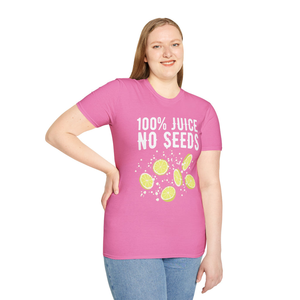 100% Juice No Seeds Lemon T-Shirt — Funny Fruit Graphic Tee