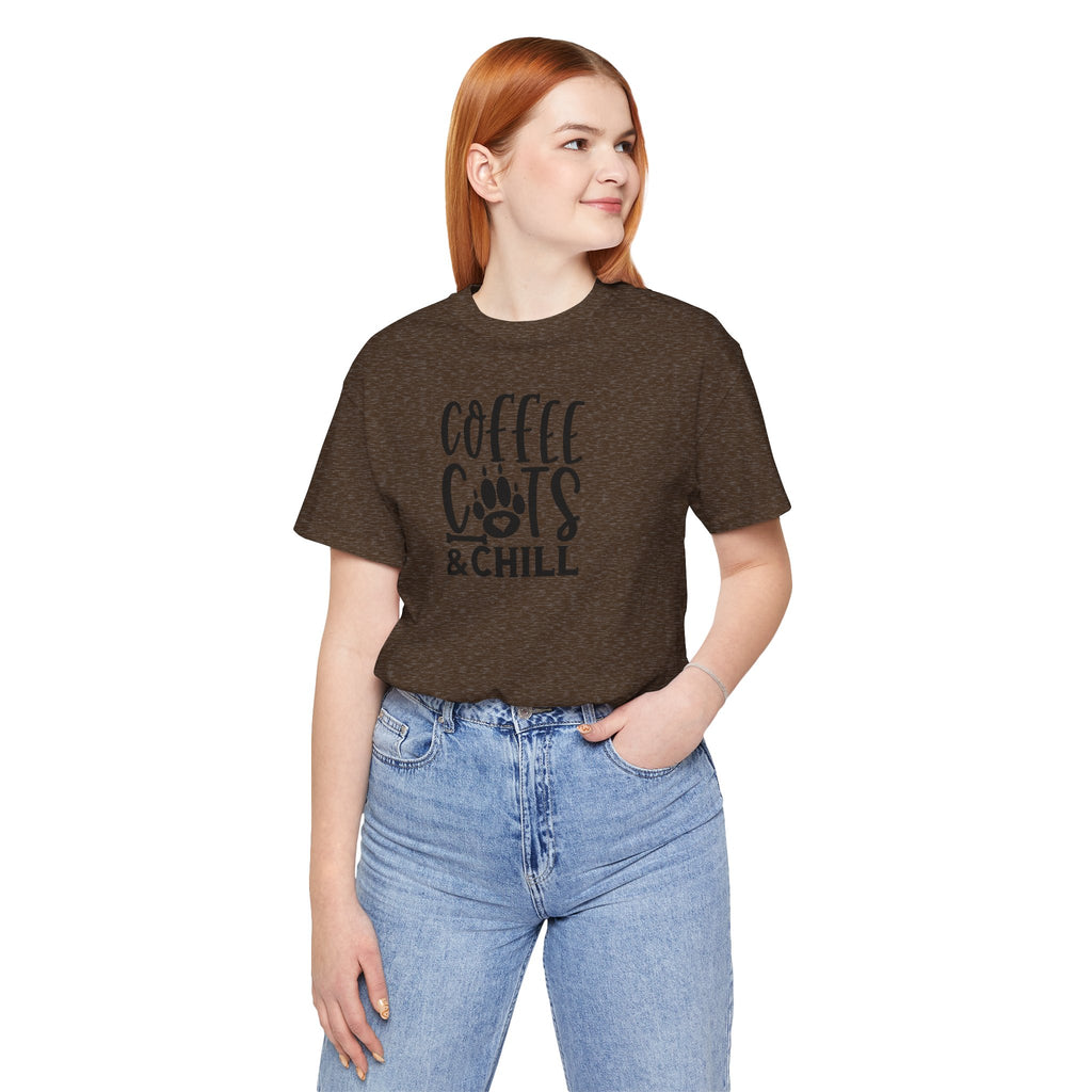 Coffee, Cats & Chill Tee — Cat Lover Coffee T‑Shirt