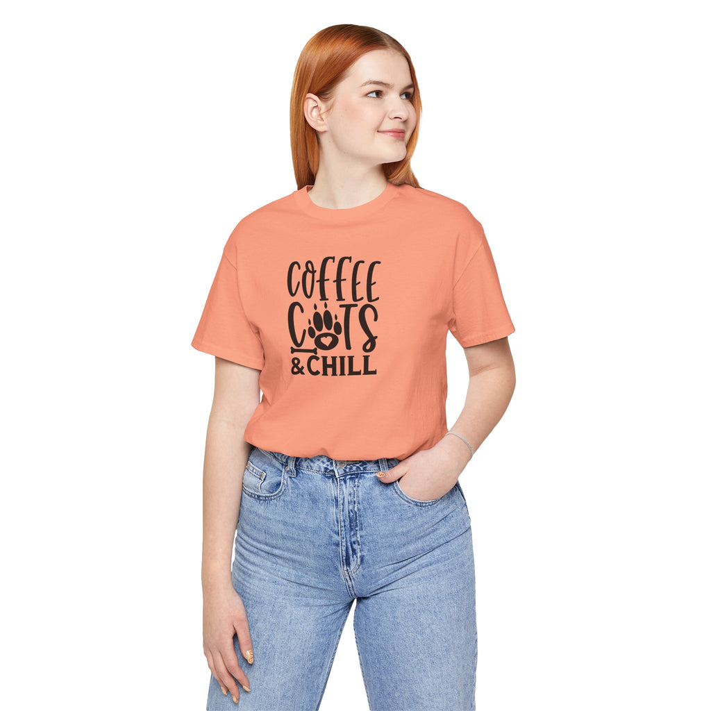 Coffee, Cats & Chill Tee — Cat Lover Coffee T‑Shirt