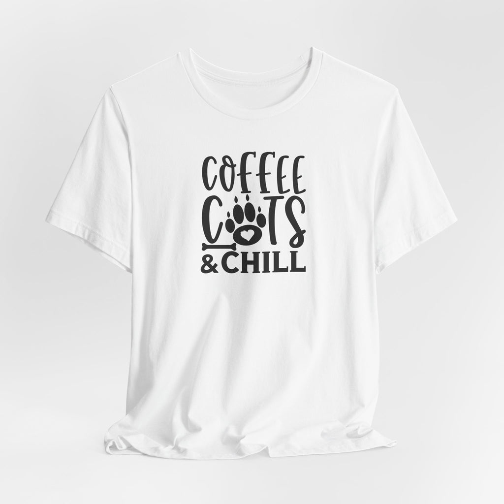 Coffee, Cats & Chill Tee — Cat Lover Coffee T‑Shirt
