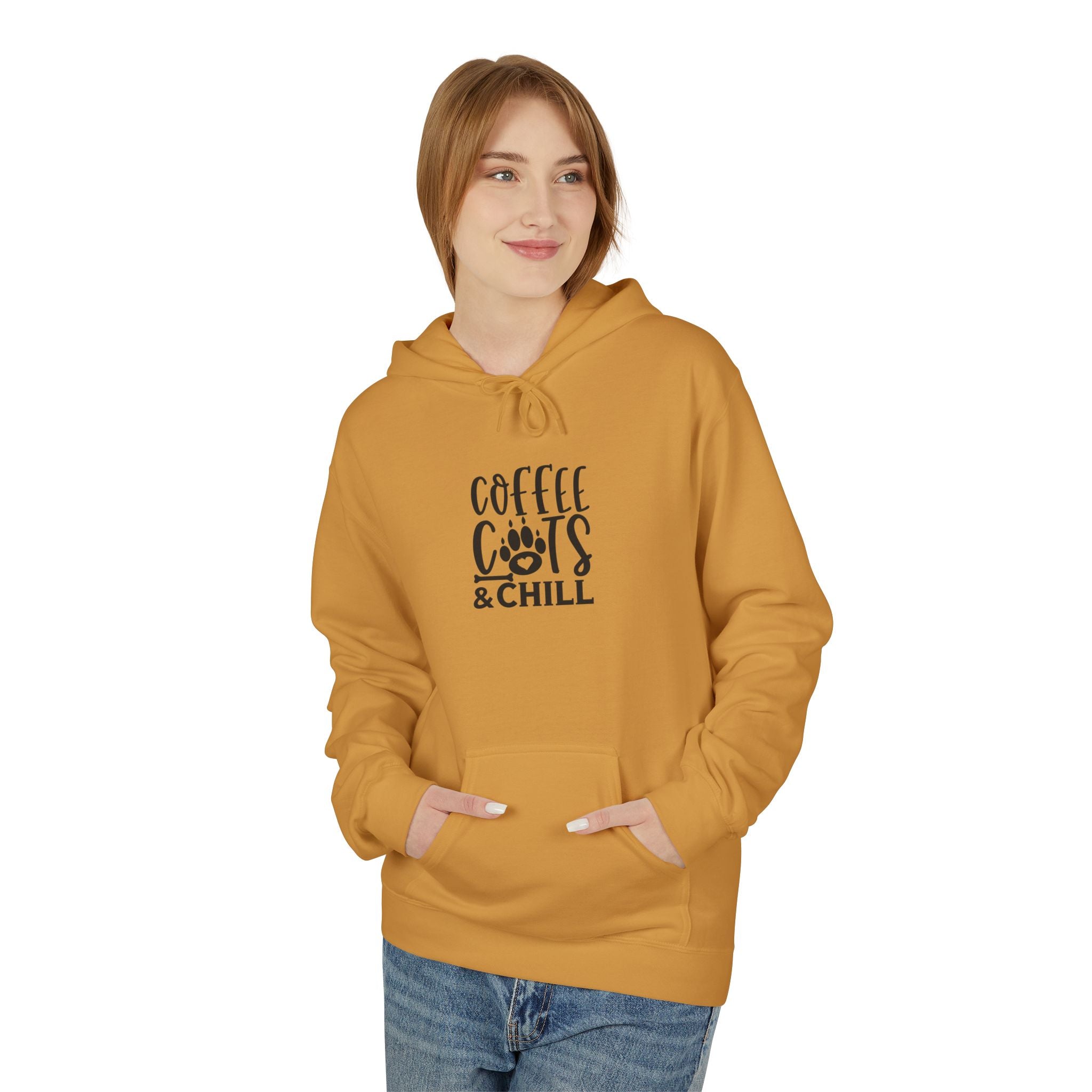 Coffee, Cats & Chill Hoodie Cozy Unisex Fleece Hoodie Sweatshirt