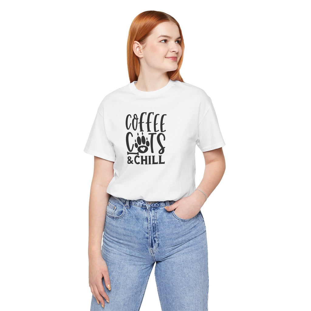 Coffee, Cats & Chill Tee — Cat Lover Coffee T‑Shirt