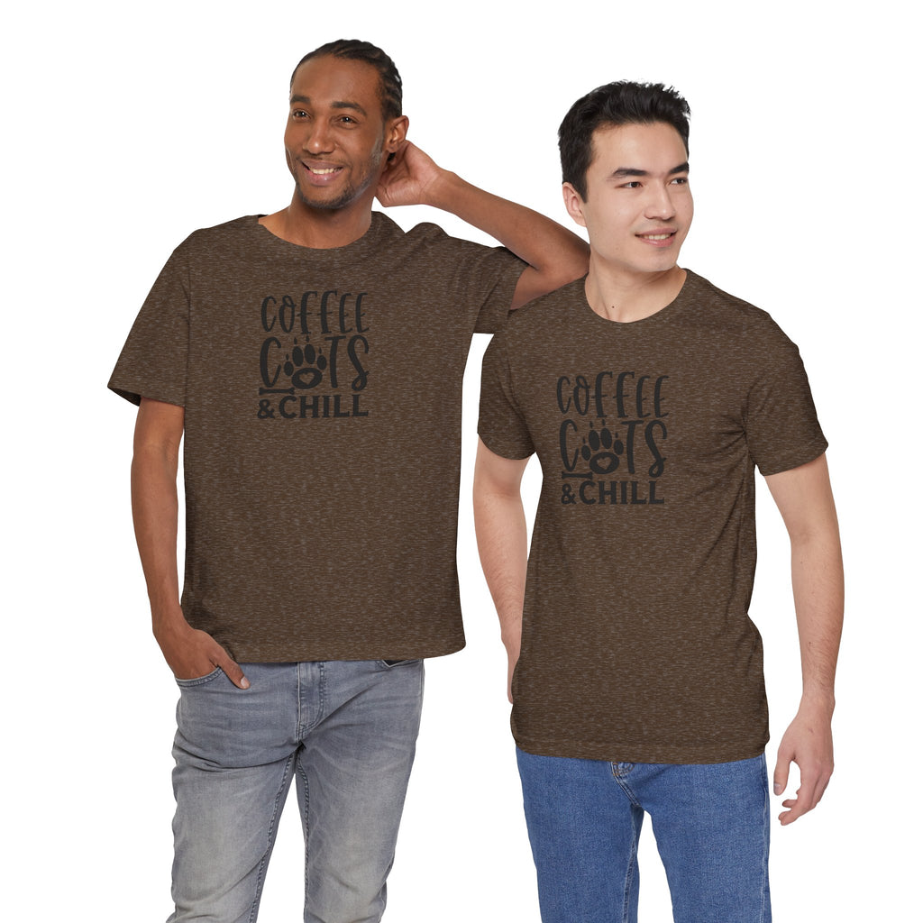 Coffee, Cats & Chill Tee — Cat Lover Coffee T‑Shirt