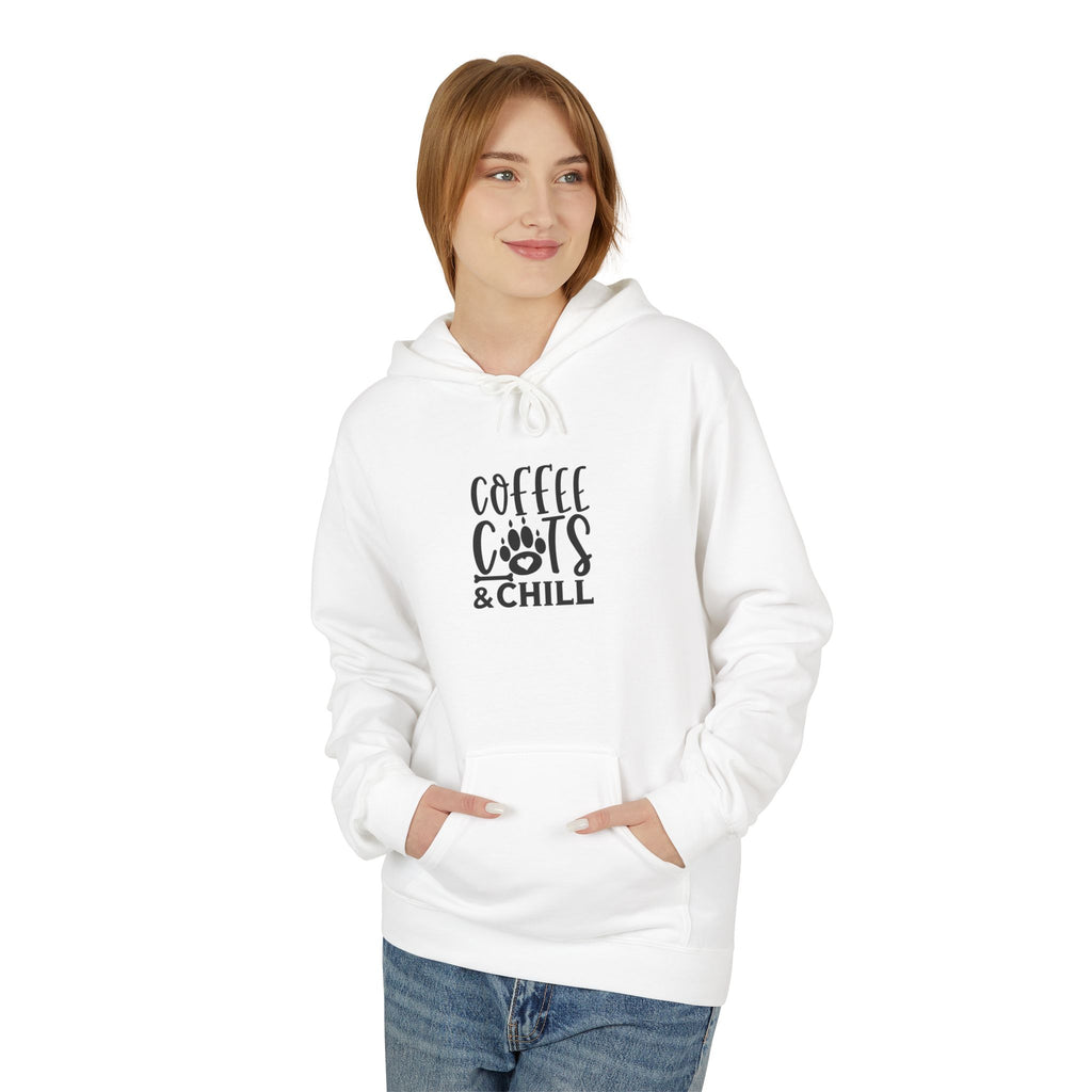 Coffee, Cats & Chill Hoodie Cozy Unisex Fleece Hoodie Sweatshirt