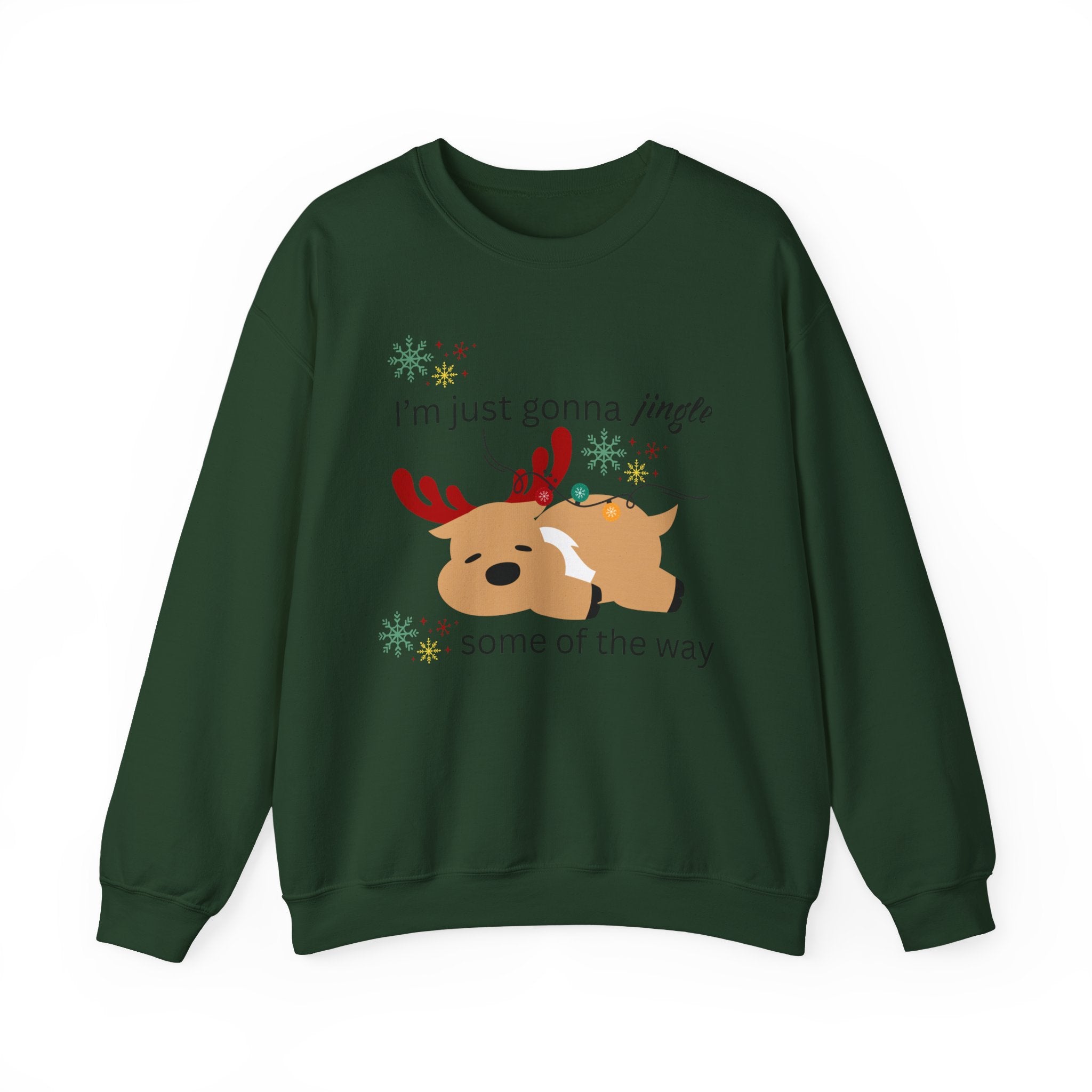 Cute Reindeer Holiday Sweatshirt — "I’m Just Gonna Jingle Some of the Way" Cute Reindeer Crewneck Sweatshirt  Holiday Sweatshirt