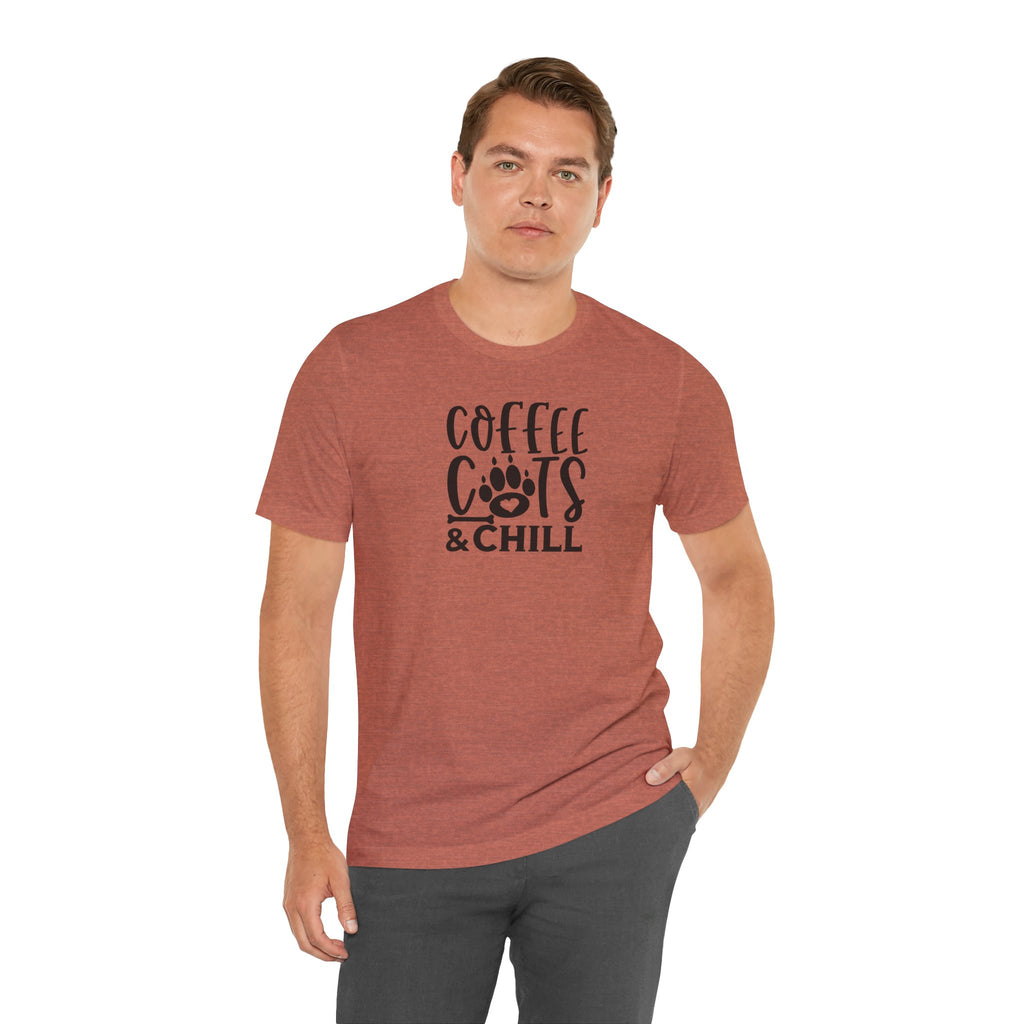 Coffee, Cats & Chill Tee — Cat Lover Coffee T‑Shirt