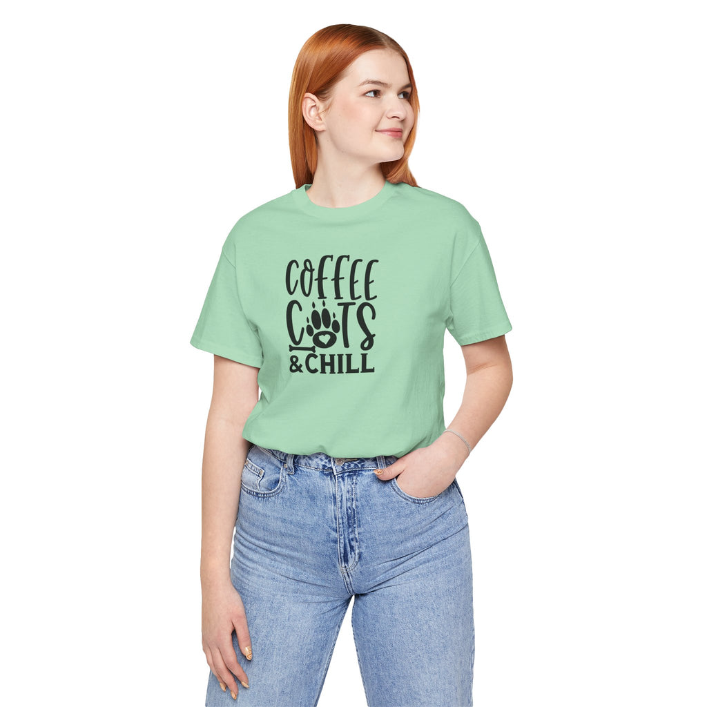 Coffee, Cats & Chill Tee — Cat Lover Coffee T‑Shirt